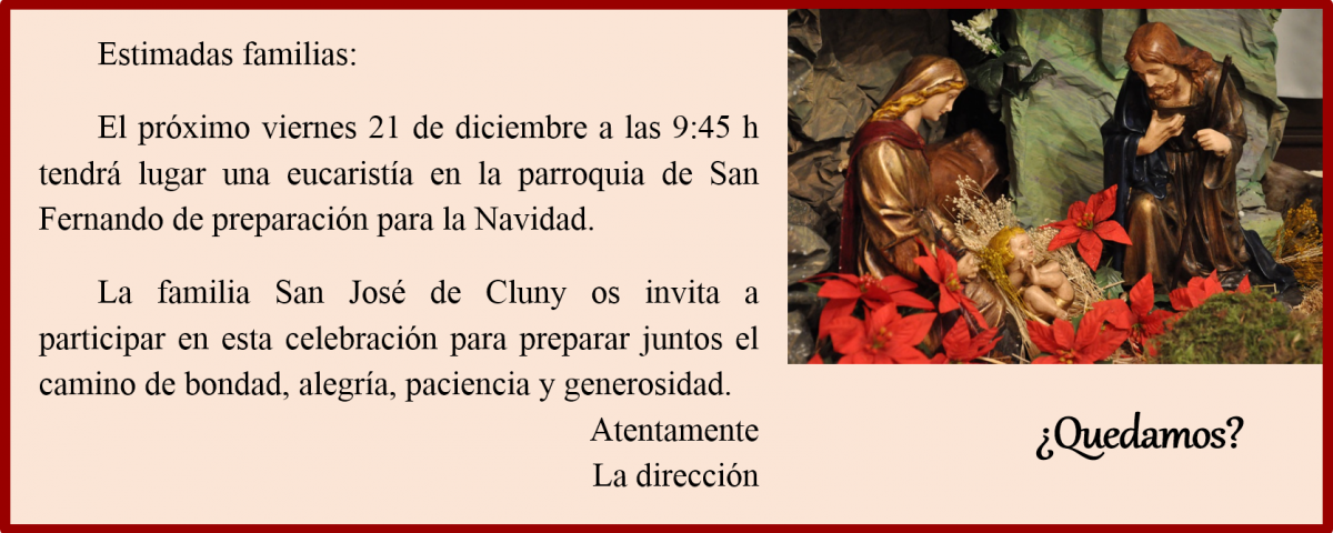 Invitación Eucaristía Navidad 2018. Cluny Santiago